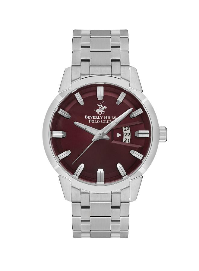 Beverly Hills Polo Club Men's Watch, Analog, Red Dial, Silver Stainless Steel Strap, BP3536X.380