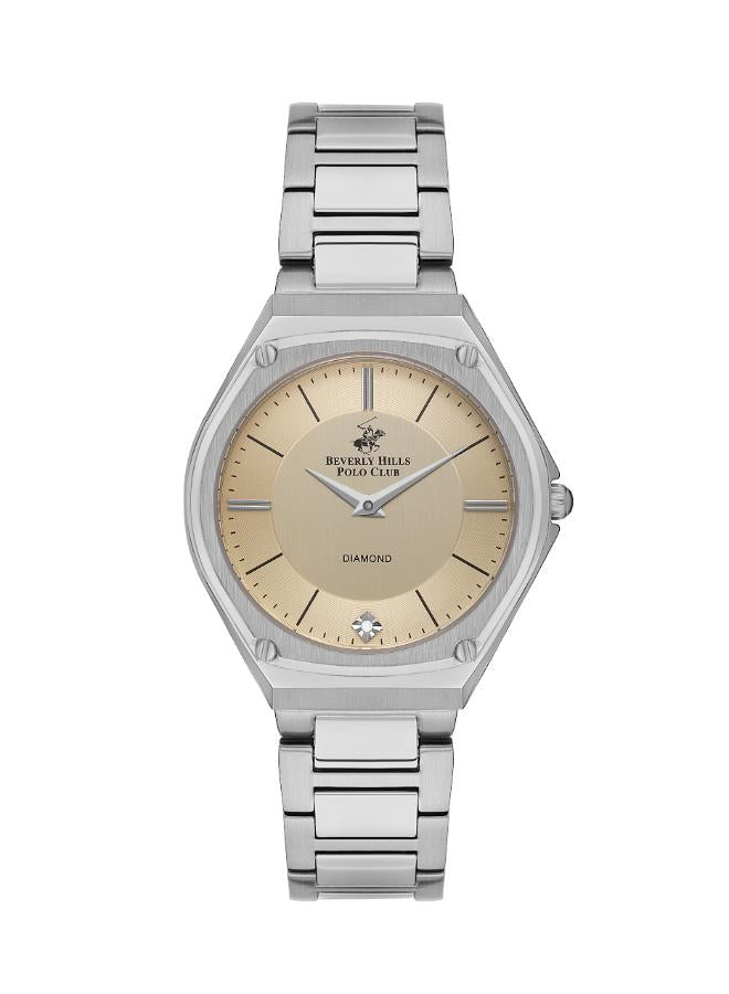 Beverly Hills Polo Club Women's Watch, Analog, Brown Dial, Silver Stainless Steel Strap, BP3560X.370