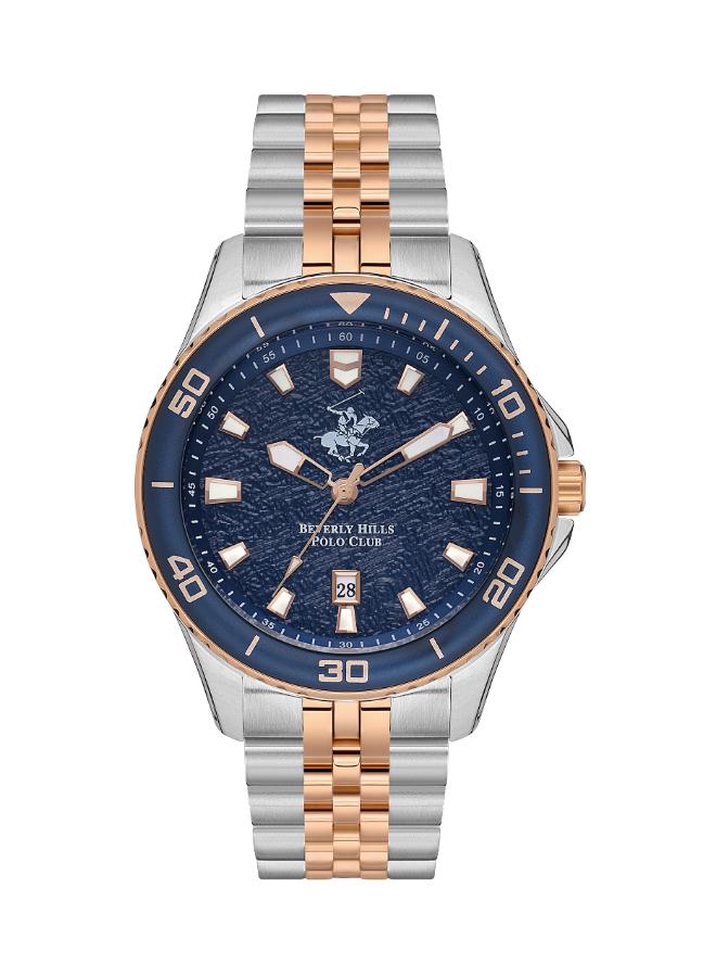 Beverly Hills Polo Club Men's Watch, Analog, Blue Dial, Silver & Rose Gold Stainless Steel Strap, BP3559X.590
