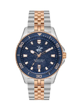 Beverly Hills Polo Club Men's Watch, Analog, Blue Dial, Silver & Rose Gold Stainless Steel Strap, BP3559X.590