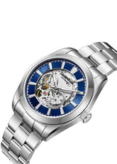 Quantum Men's Automatic Watch Dark Blue Dial Silver Metal Band, QMG1132.390