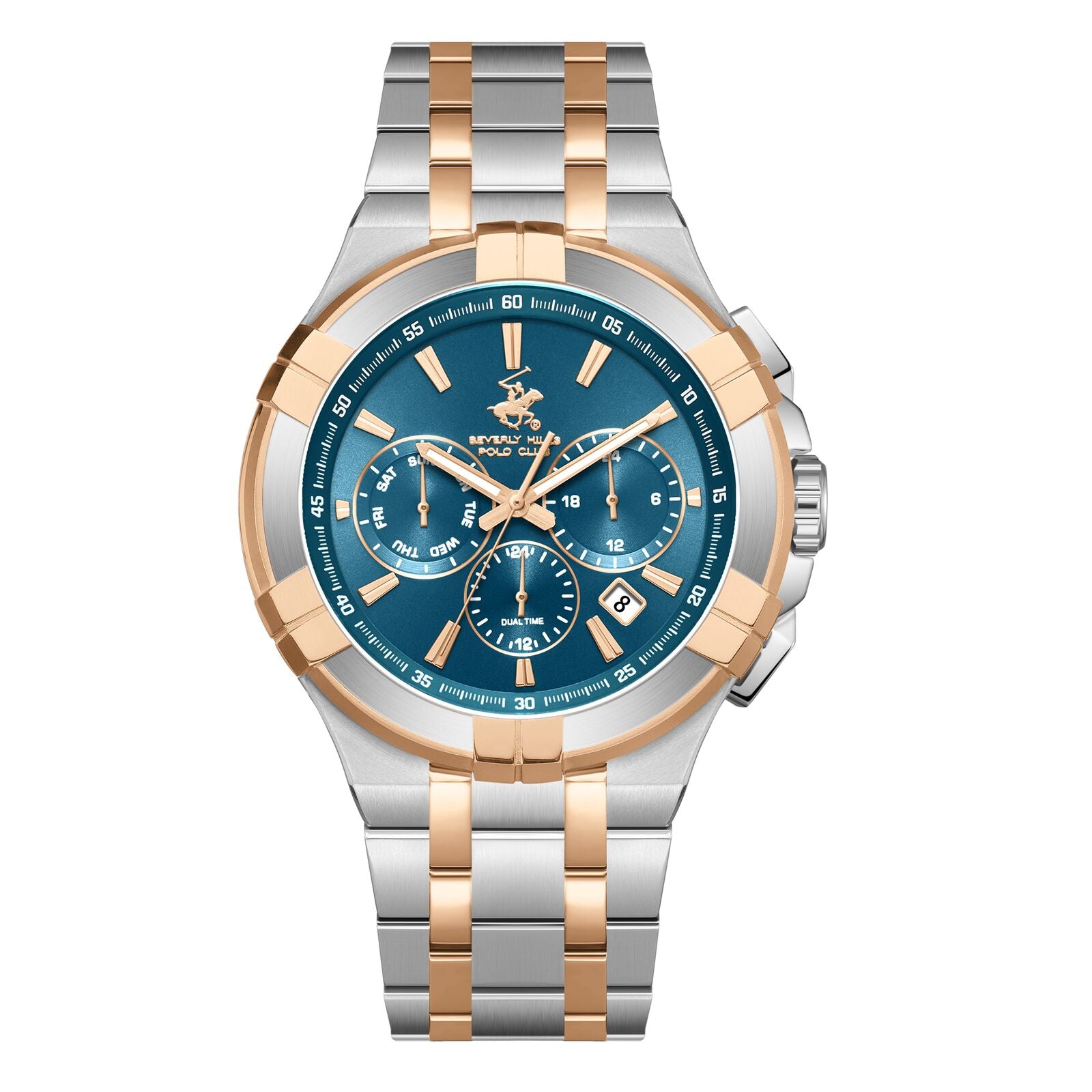 Beverly Hills Polo Club Men's Watch Analog Green Dial with Two-Toned Stainless Steel Band, BP3802X.590