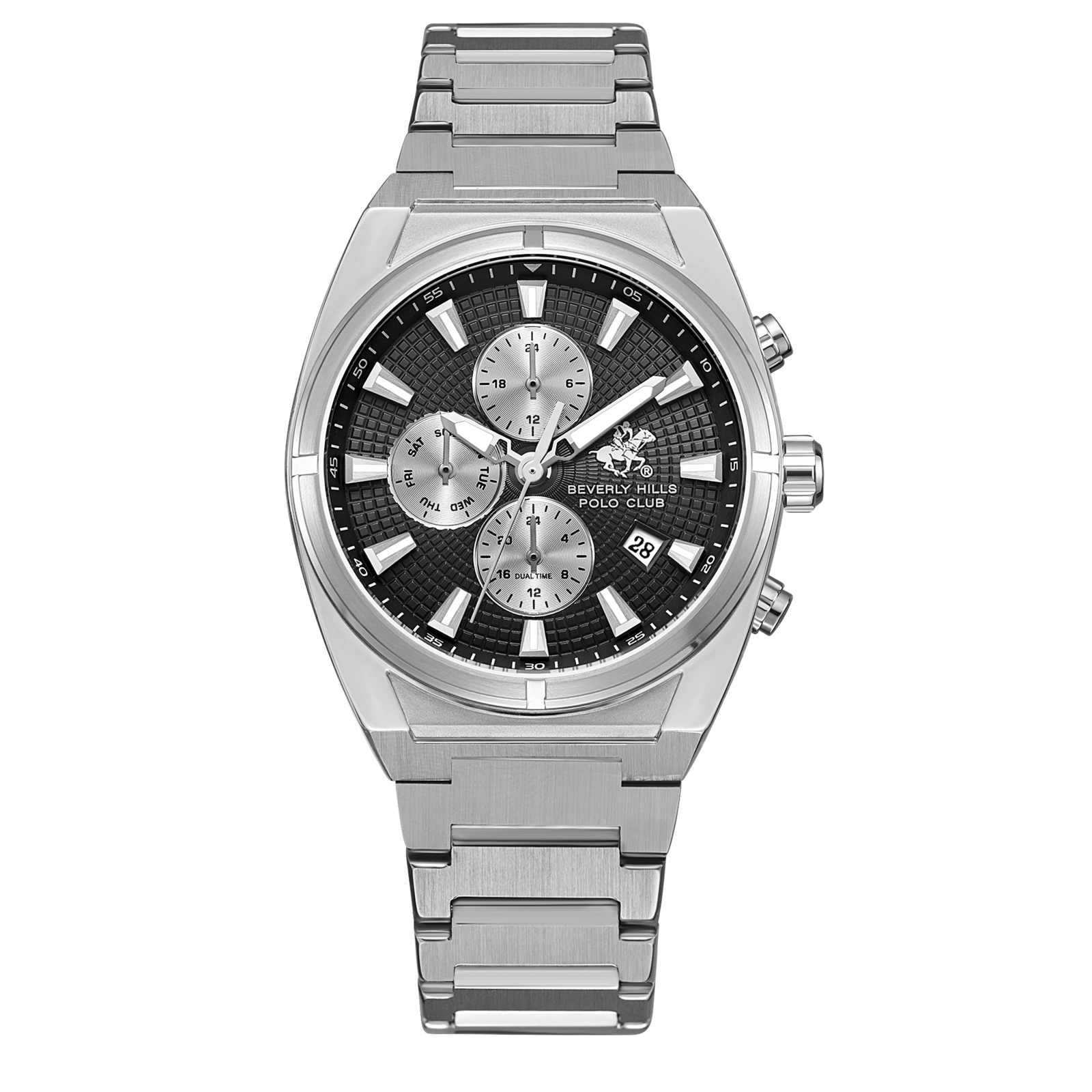 Beverly Hills Polo Club Men's Watch Analog Black Dial with Silver Stainless Steel Band, BP3733X.360