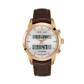 Alfajr Islamic Prayer Mens Watch Ana-Digital White Dial With Brown Leather Strap, WA-30LB