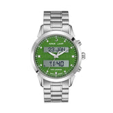 Alfajr Islamic Prayer Mens Watch Ana-Digital Green Dial With Stainless Steel Band, WA-30SS