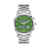 Alfajr Islamic Prayer Mens Watch Ana-Digital Green Dial With Stainless Steel Band, WA-30SS