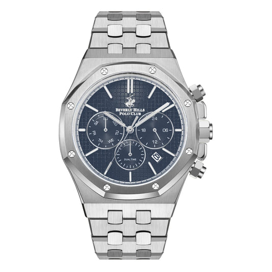 Beverly Hills Polo Club Men's Watch Analog Blue Dial with Silver Stainless Steel Band, BP3051X.391