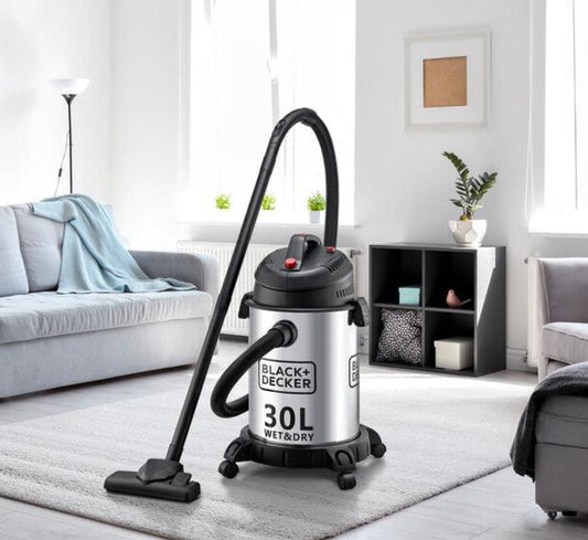 Black+Decker, 1610W, Wet and Dry Stainless Steel Tank Drum Vacuum Cleaner, 30 litre, Black/Silver, WV1450-B5 Vacuum Cleaner BL-WV1450