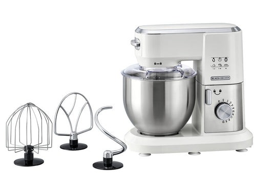 Black+Decker, 6 Litres Multifunction Kitchen Machine White, 1000 Watts, MKM100 Food Processor BL-MKM100