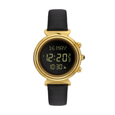 Alfajr Islamic Prayer Womens Watch Digital Black Dial With Black Leather Strap, WF-14LG