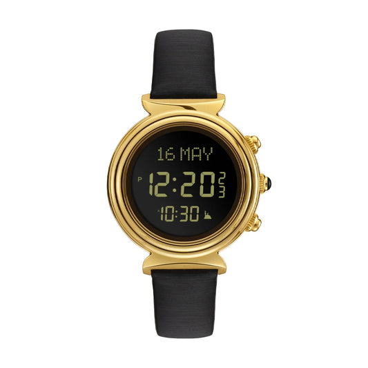 Alfajr Islamic Prayer Women's Digital Watch Black Dial With Black Leather Strap, WF-14LG authentic Alfajr WF-14LG Islamic prayer product in Bahrain