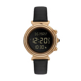 Alfajr Islamic Prayer Womens Watch Digital Black Dial With Black Leather Strap, WF-14LR