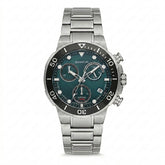 Quantum Men's Chronograph Watch Green Dial Silver Metal Band, HNG1150.090