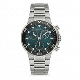 Quantum Men's Chronograph Watch Green Dial Silver Metal Band, HNG1150.090