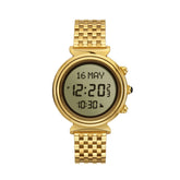 Alfajr Islamic Prayer Womens Watch Digital With Gold Stainless Steel Band, WF-14SG