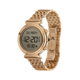 Alfajr Islamic Prayer Womens Watch Digital With Rose Gold Stainless Steel Band, WF-14SR