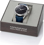 Alfajr Islamic Prayer Mens Watch Ana-Digital Black Dial With Blue Leather Strap, WW-22LS