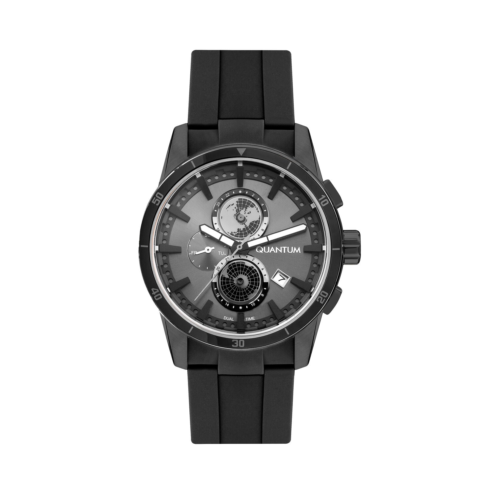Quantum Men's Watch Analog Grey Dial with Black Silicone Band, ADG991.051