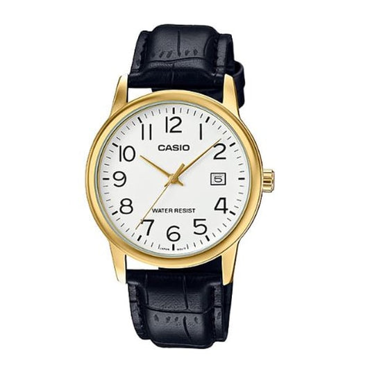 Casio men analog watch, white dial with comfortable strap, model CS-MTP-V002GL-7B2U, Bahrain
