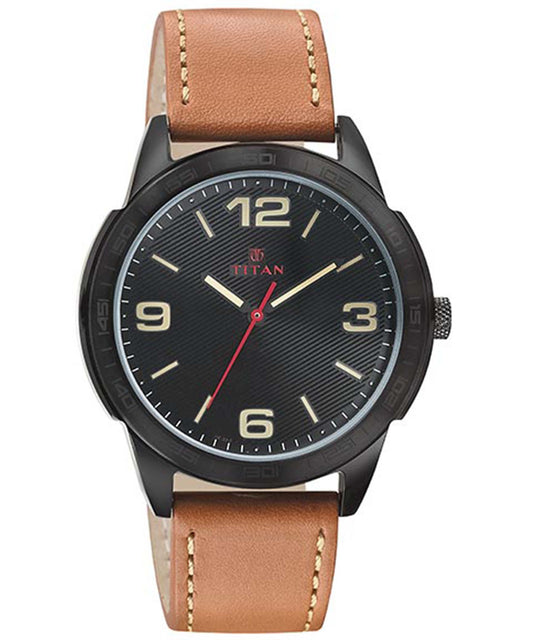 Titan, Men, Analog, Watch, Black Dial, Leather Strap, 1585NL02