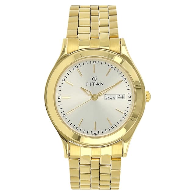 Titan Men's Watch Karishma Collection Analog, Silver Dial Gold Stainless Strap, 1648YM04