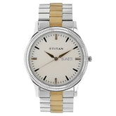Titan Men's Watch White Dial Silver & Gold Stainless Steel Strap Watch, 1650BM01