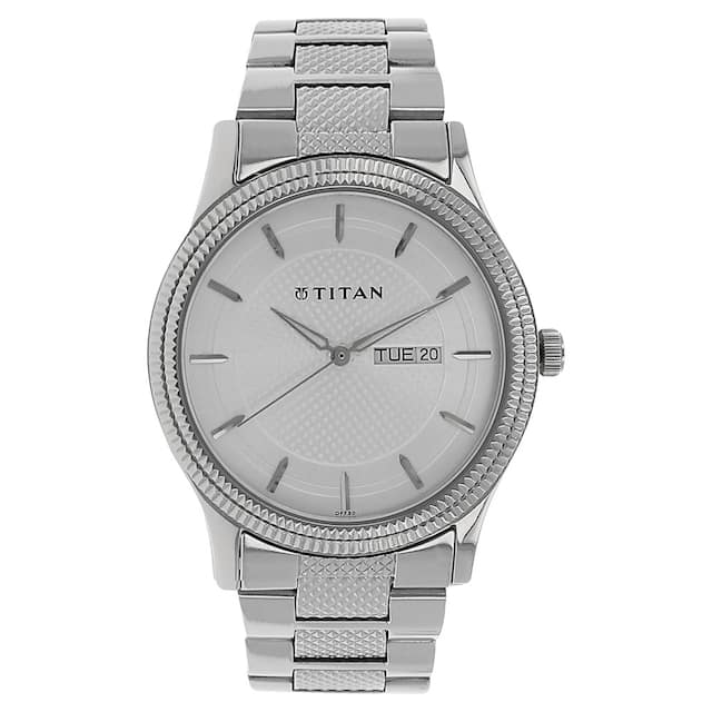 Titan Men's Watch Karishma Collection Analog, White Dial Silver Stainless Strap, 1650SM01