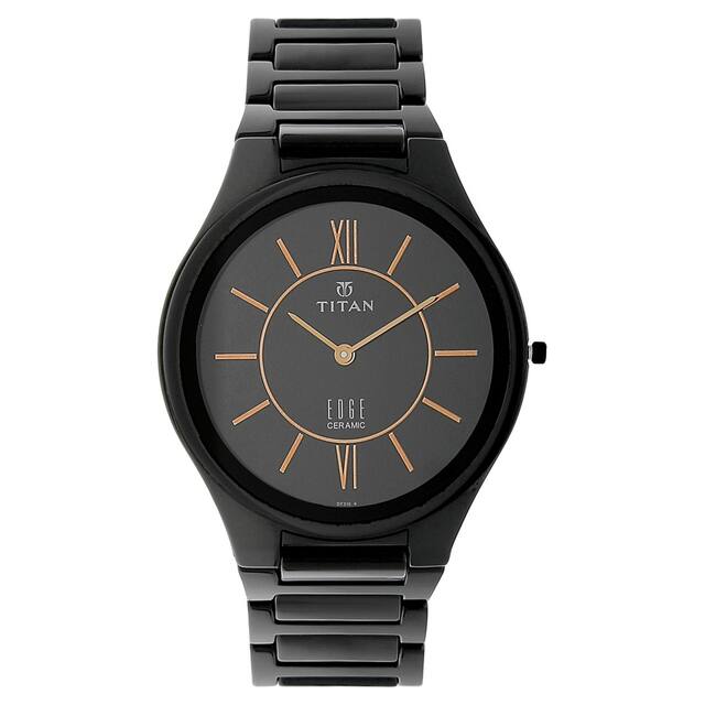 Titan Men's Watch Edge Ceramic - Slimmest Ceramic Analog Watch, Black Dial Black Ceramic Strap, 1696NC01