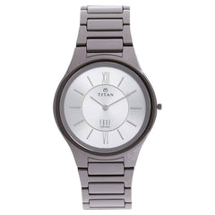 Titan Men's Watch Edge Ceramic - Slimmest Ceramic Analog Watch Silver Dial Grey Strap, 1696QC02