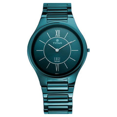 Titan Men's Watch Edge Ceramic - Slimmest Ceramic Analog Watch Blue Dial Blue Strap, 1696QC03