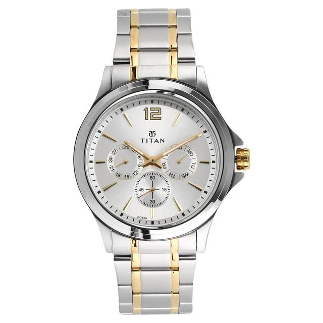 Titan Men's Watch Silver Dial Silver & Gold Stainless Steel Strap Watch, 1698BM01
