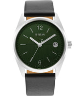 Titan Men's Watch Green Dial Black Leather Strap Watch, 1729SL07