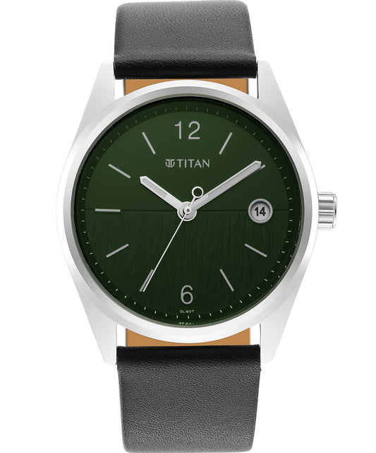 Titan, Men, Analog, Watch, Green Dial, Leather Strap, 1729SL07