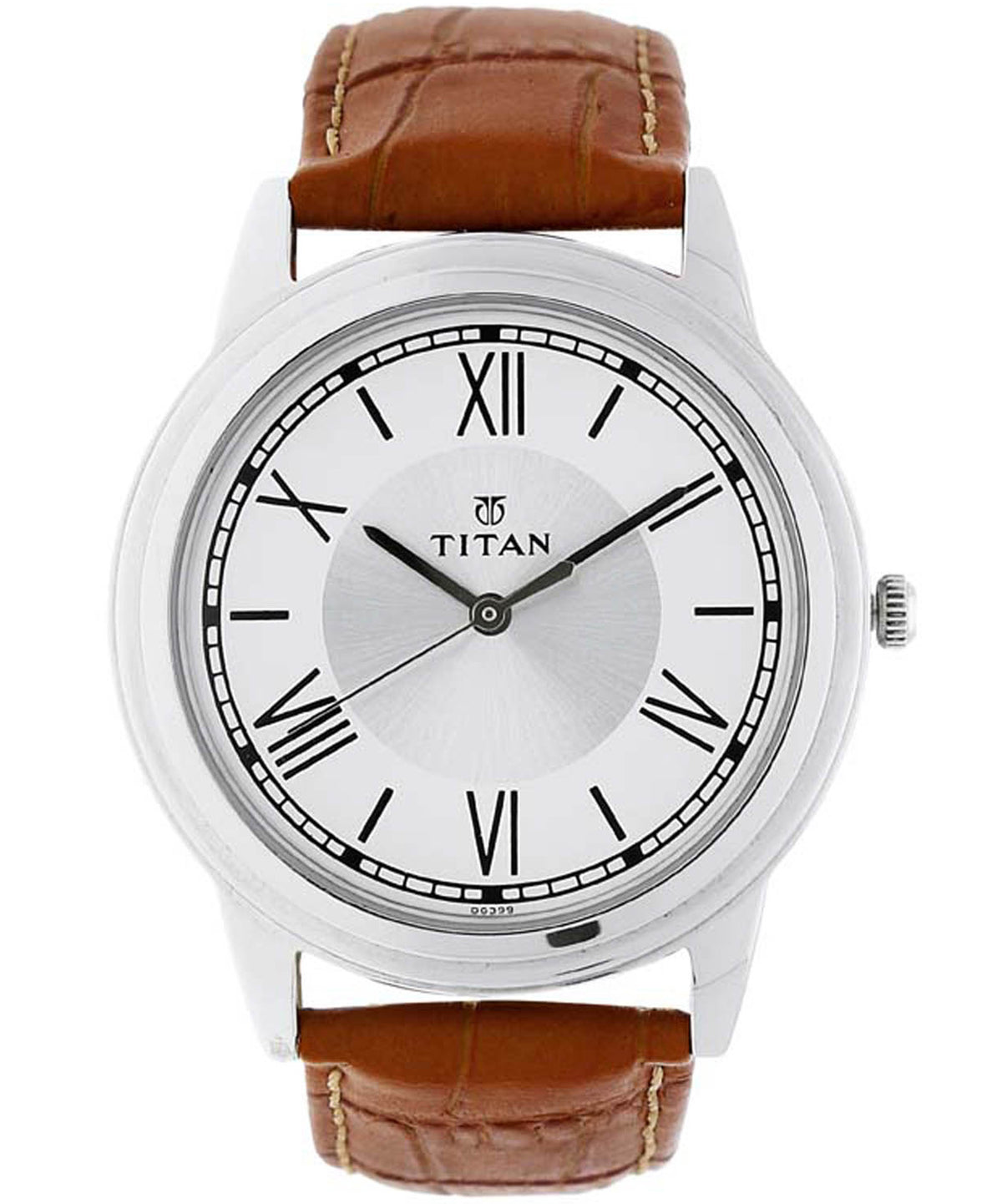 Titan  Men's Watch Silver Dial Brown Leather Strap Watch, 1735SL01