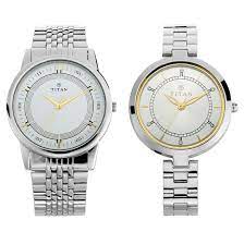 Titan Couple's Watch Classique Collection Analog, Silver & White Dial Silver Stainless Strap, 1773SM01P