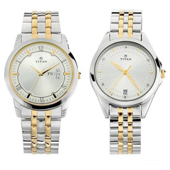 Titan Couple's Watch Bandhan Collection Analog, Silver Dial Silver Stainless Strap, 1773SM01P