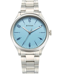 Titan Blue Dial Silver Stainless Steel Strap Analog Watch for Men, 1802SM07