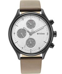 Titan Men's Chronograph Collection Analog Watch, Silver Dial & Grey Leather Strap, 1803NL02