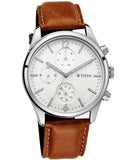 Titan Men's Watch White Dial Brown Leather Strap Watch, 1805SL04