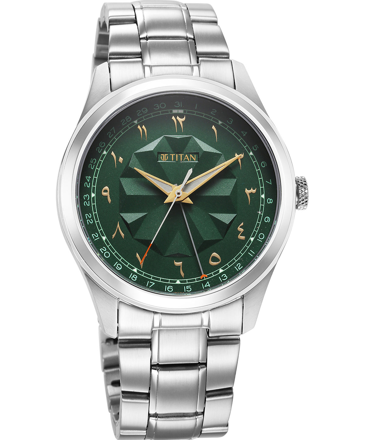 Titan Men's Watch Arabic Classique Collection, Green Dial Silver Stainless Steel Strap, 1805SM06
