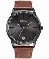 Titan Men's Watch Black Dial Brown Leather Strap Watch, 1806QL01