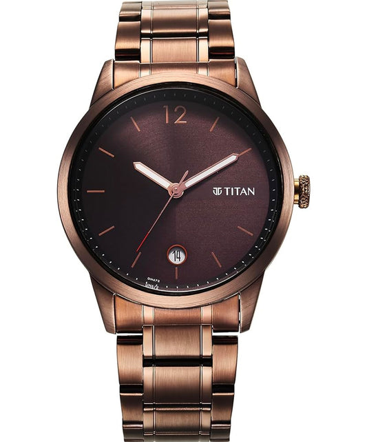 Titan, Men, Analog, Watch, Brown Dial, Stainless steel Strap, 1806QM03