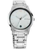 Titan Men's Watch White Dial Silver Stainless Steel Strap Watch, 1806SM01