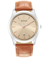 Titan Men's Watch Rose Gold Dial Tan Leather Strap Watch, 1823SL04