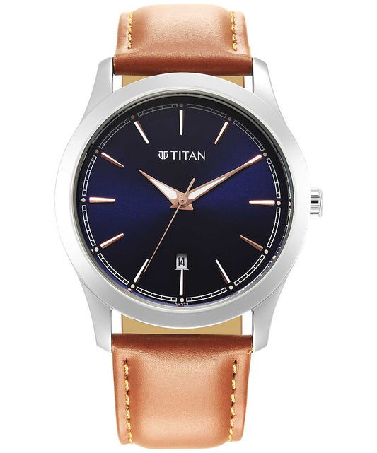 Titan, Men, Analog, Watch, Blue Dial, Leather Strap, 1823SL07