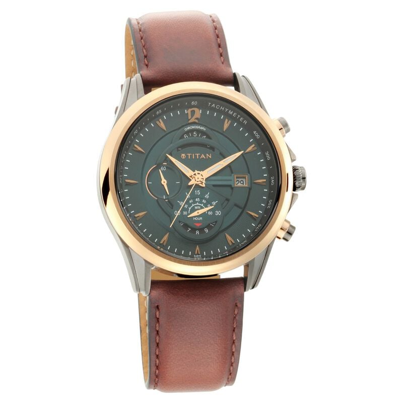 Titan Maritime Chronograph Men's Watch, Green Dial Leather Strap, 1830KL02