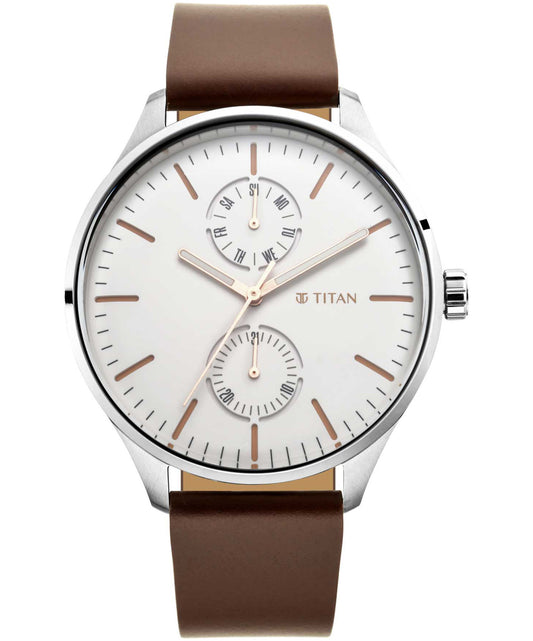 Titan, Men, Analog, Watch, White Dial, Leather Strap, 1833SL02