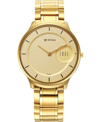 Titan Men's Watch Edge Collection, Yellow Dial Gold Stainless Steel Strap, 1843YM02