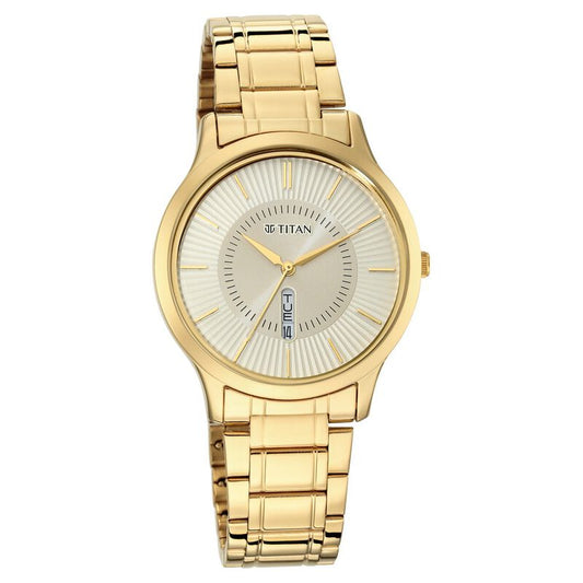 Titan, Men, Analog, Watch, Yellow Dial, Stainless steel Strap, 1845YM01
