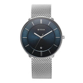 Titan Noir collection Men's Watch, Blue Dial Silver Stainless Steel Strap, 1849SM02